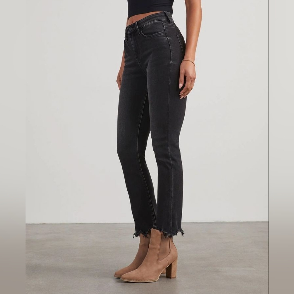 TRUE CRAFT Women's Black High Rise Slim Fringe Crop Jeans